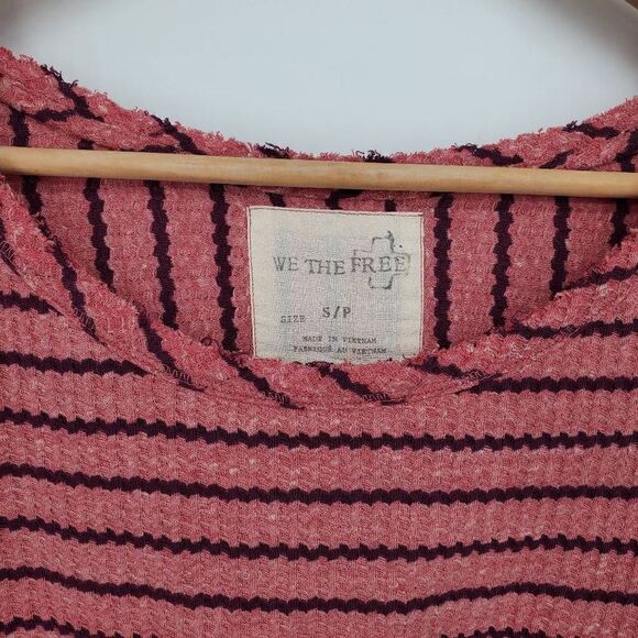 Free People We The Free‎ Auntie Em Thermal Waffle Peplum Long Sleeve Pink Stripe - Picture 3 of 6